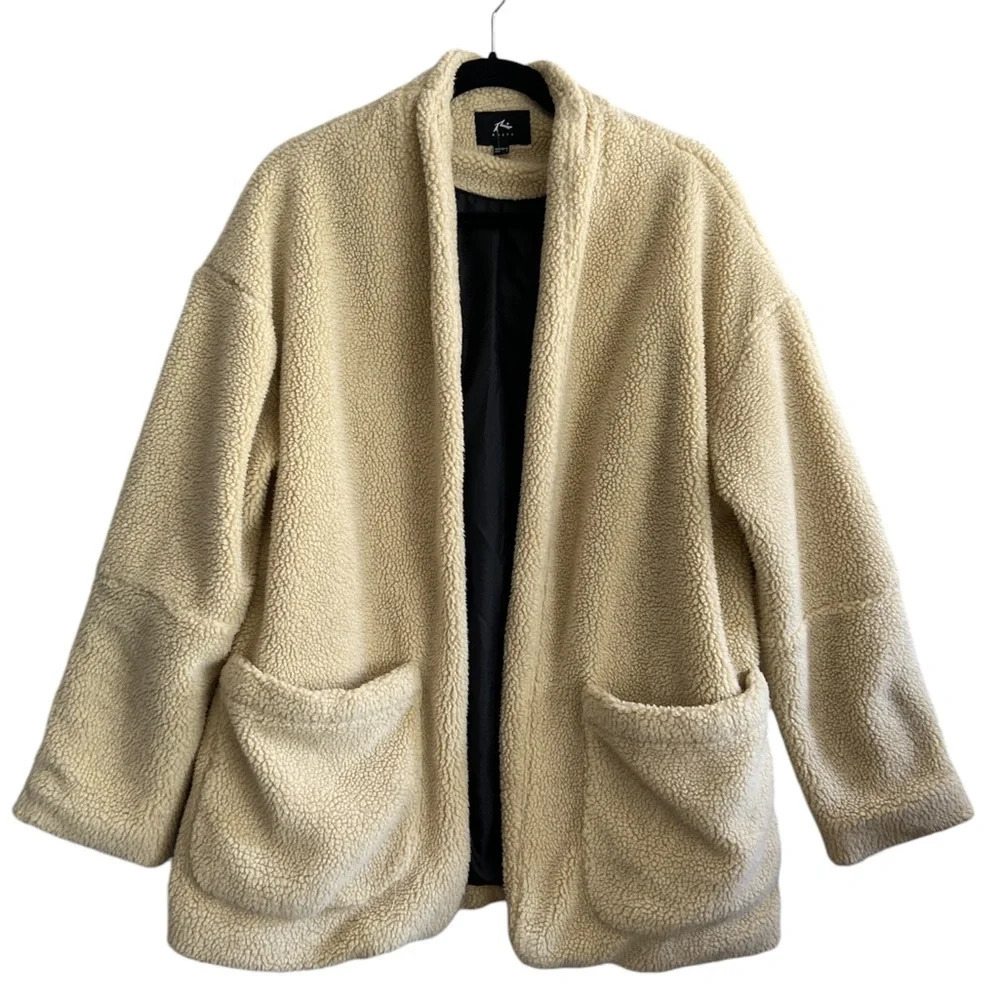 Rusty Cream Sherpa Fleece Oversized Open Front Blazer Jacket Sz L